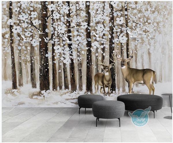 

wdbh 3d wallpaper custom p european forest snow elk flying bird background room home decor 3d wall murals wallpaper for walls 3 d