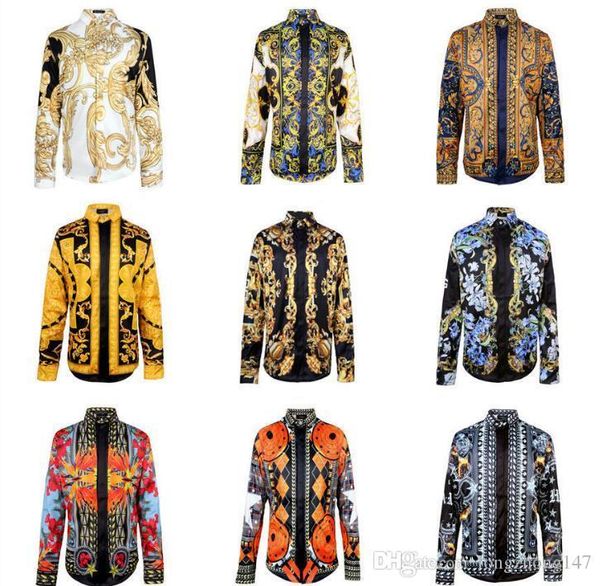 

high end brand man's fashion luxuriant button shirts oversize clothes undershirt men coat 3d print t-shirts long sleeve quality ou, White;black