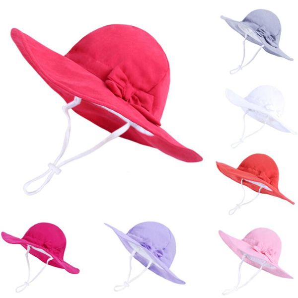 

1-7years children hats sweet girls kids bow knot hats bowler beach sun protect for girls bonnet toddler pgraphy props, Yellow