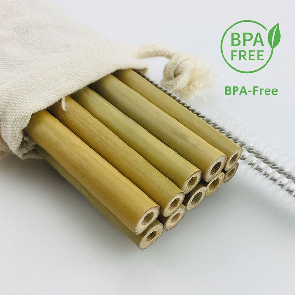 

set of 10 pcs natural bamboo travel straws reusable organic drinking straws+2 straw cleaner brushes for party birthday wedding
