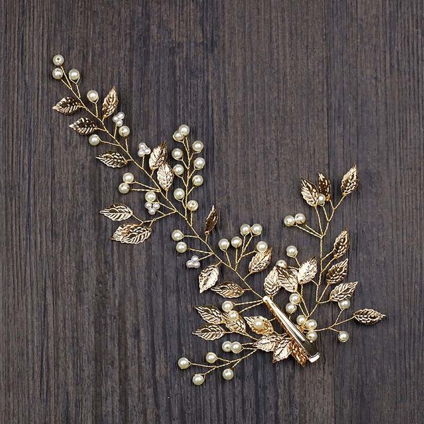 

vintage handmade gold leaf hair pins tiaras wedding bridal hair accessories pearl hairpins headband headpiece women jewelry, Golden;white