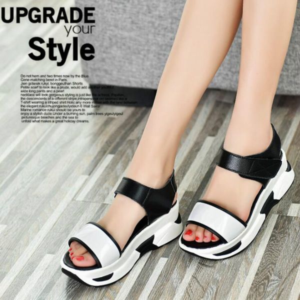 

dwayne 2019 summer new women's sandals wild tide casual shoes female summer beach shoes flat student hook&loop sandals, Black