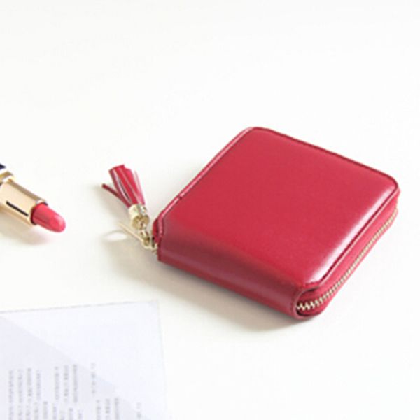 

3 choices new lady purse clutch short zipper card wallet girl tassel purses mini cute bags customize bts accessories, Red;black