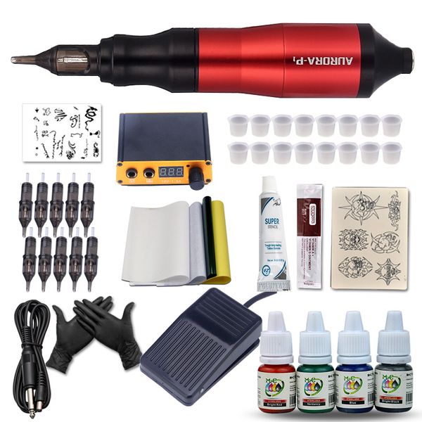 

professional rotary pen tattoo kit 4 colors tattoo black inks set lcd mini power permanent makeup equipment supplies ing