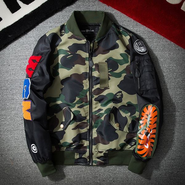 

harajuku ma1 air force pilot jacket men's autumn thin baseball jacket camouflage embroidery fashion streetwear coats army outerwear, Black;brown