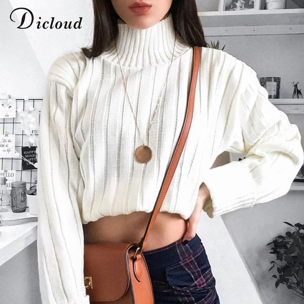 

dicloud white turtleneck knitted sweaters casual winter pullover fashion women jumpers long sleeve ladies jersey streetwear, White;black