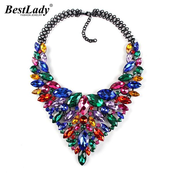 

lady color crystal gem luxury bridal v shaped rhinestone wedding maxi statement necklace collar necklace &pendants0120, Golden;silver