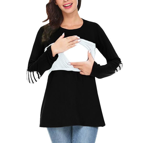 

Women Maternity Blouses And Tops Long Sleeve Nursing Tops Winter Breastfeeding Striped Nursing Sweatshirt Sweatshirt Y1024