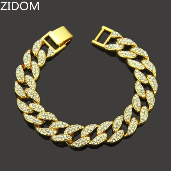 

men hip hop iced out bling cuban bracelet micro pave crystal stone 15mm cuban bracelets male hiphop jewelry gifts drop shipping, Black