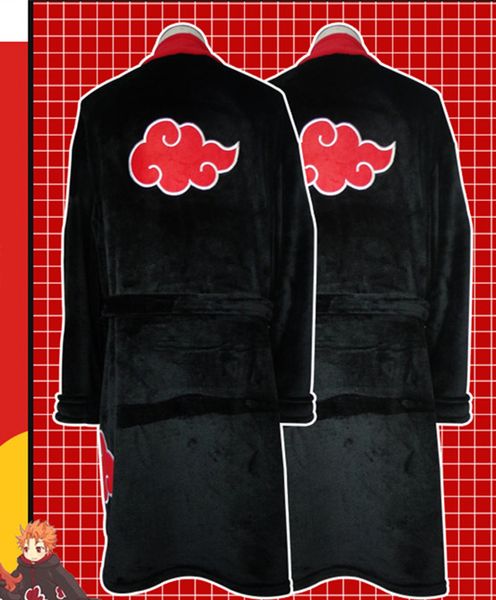 

anime naruto thermal flannel bathrobe akatsuki cosplay costume robe sasuke itachi cloak winter thick dressing gown a71908, Red