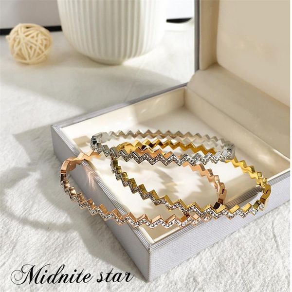 

2019 sell wavy shape titanium steel jewelry bracelet crystal hexagonal bracelet of bangle for women, Black