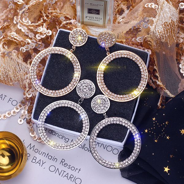 

exaggerated zircon round earrings for women s925 needle fashion popular geometric earrings for party wedding 2020 women jewelry, Golden;silver