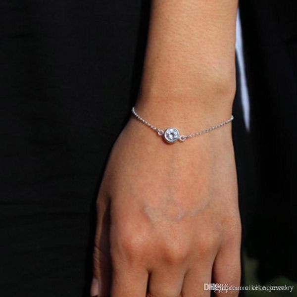 

fashion jewelry simple shape crystal diamond silver or gold colour metal plated chain for women hand bracelet, Black