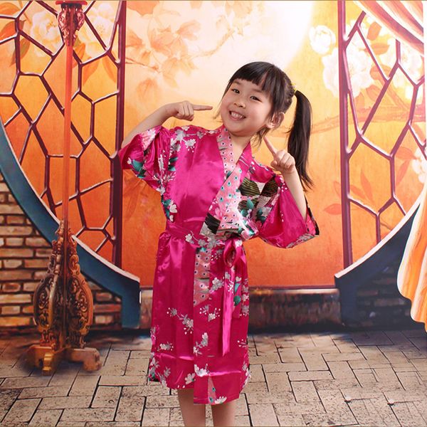 

kidsrobe lovely wedding gown silk robes for flower girls nightgown sleepwear nightdress satin bathrobe royal floral kimono 0613, Black;red