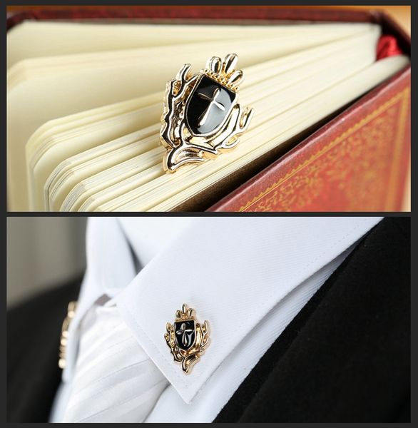 

brooch corsage seamline wings male suit shirt cross pin buckle pin collar clip jewelry enamel imperial royal crown personalized, Gray