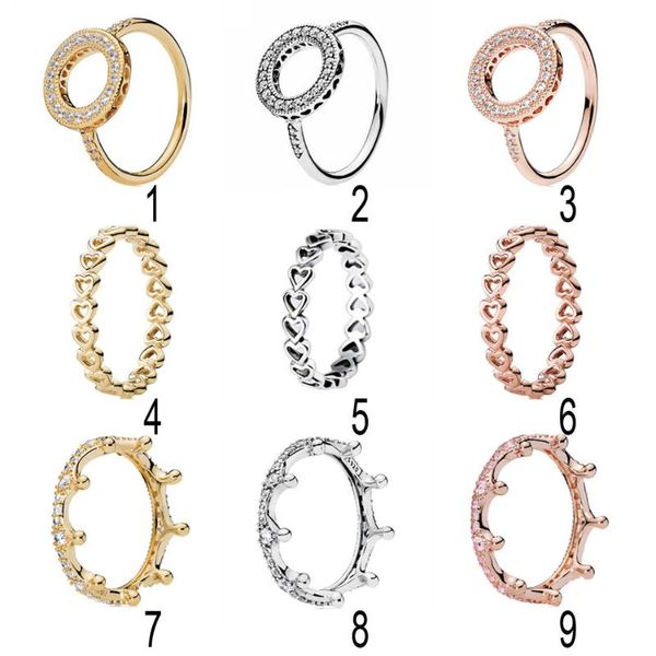 

925 серебряные кольца для женщин сердца гало связаны любовь кольцо заколдованную корону игристые ясно cz fit ювелирные изделия девушке подар, Golden;silver