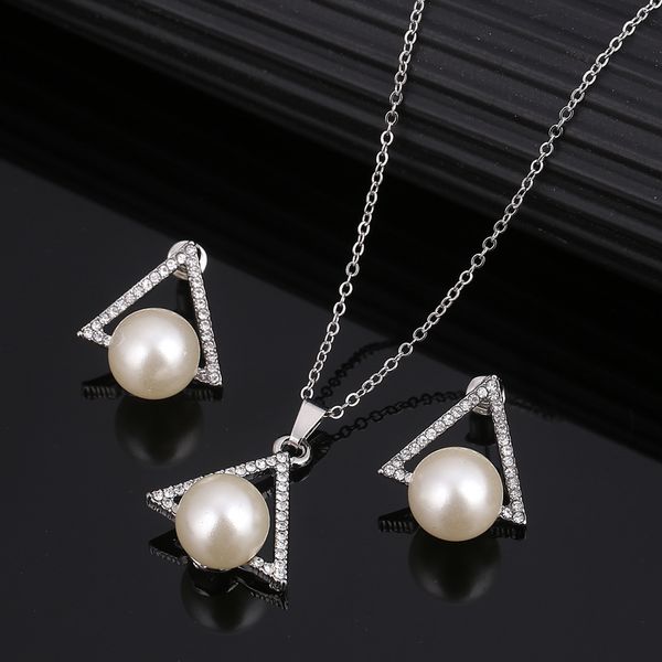 

African bridal Gold Silver Plated jewelry set imitation pearl for women necklace earring set wedding party crystal jewelry