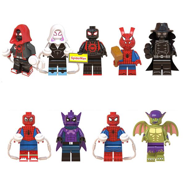 

super hero spider man into the spider-verse miles morales gwen stacy spider-man noir prowler peter parker goblin building blocks figure