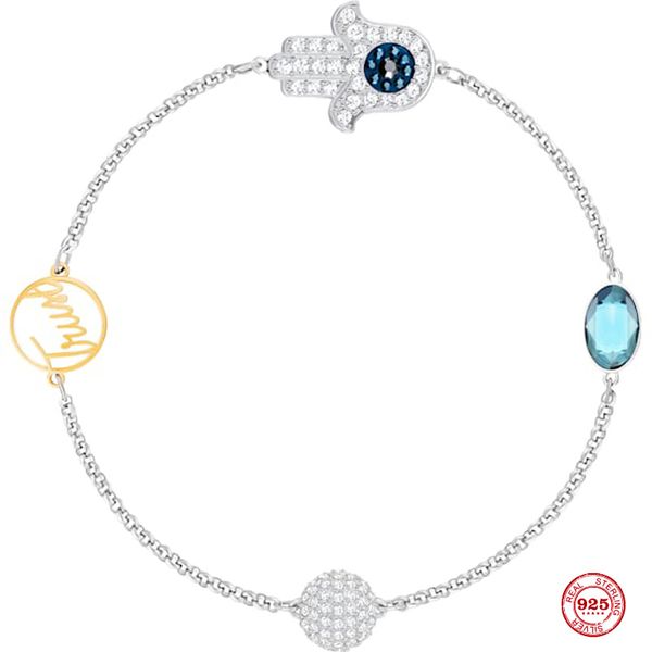 

2020 new fashion charm pure 925 silver original copy, lucky hand letter fashion wild bracelet female jewelry gifts, Golden;silver