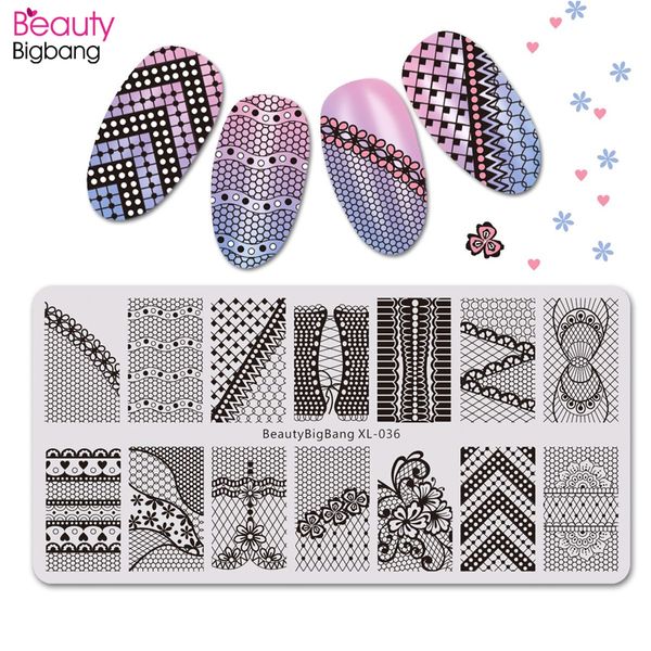 

beautybigbang nail stamping plates lace design flower 6*12cm nail art image stamp manicure set template plate tool xl-036, White