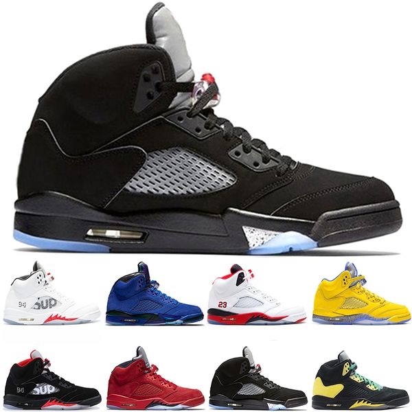 

new selling 5s trophy room ice blue man basketball shoes black grape og metallic white fire red olympic gold designer shoes eur40-47, White;red