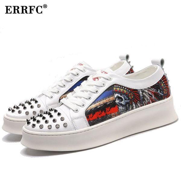 

selling men white casual comfort shoes fashion rivets skull print red platform shoes man lace up trending leisure shoe, Black