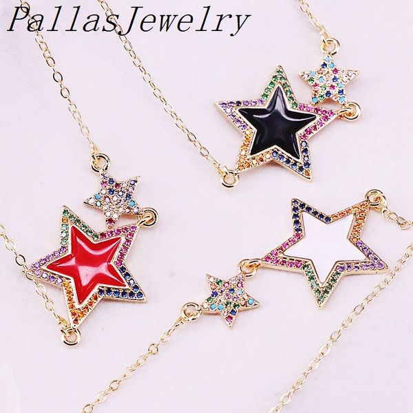 

8pcs gold filled micro pave rainbow cz / enamel stars pendant necklace women fashion jewelry necklaces, Silver