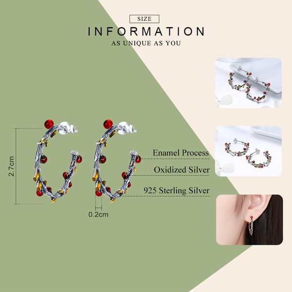 

bamoer authentic 925 sterling silver autumn plant withered tree leaves hoop earrings for women korean earrings jewelry sce443 cx200801, Golden;silver