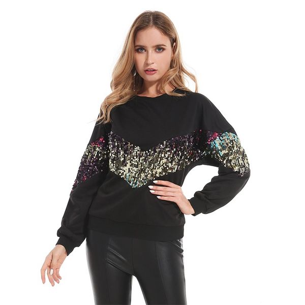 

women's hoodies & sweatshirts 2021 autumn women o-neck long sleeve sequined black