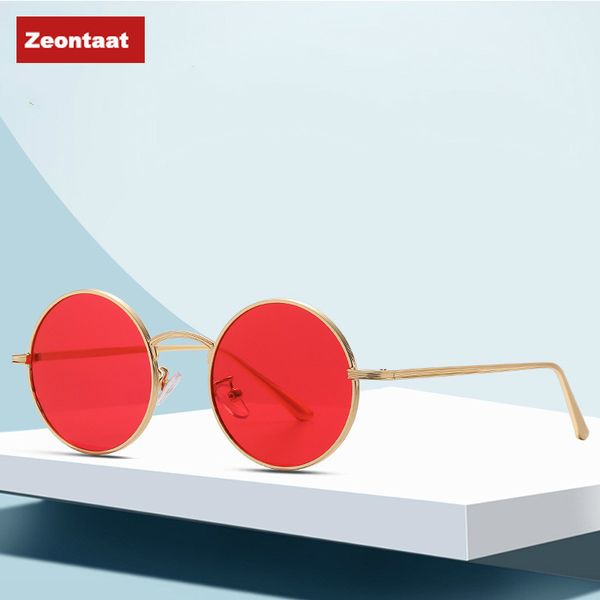 

zeontaat vintage men sunglasses women retro punk round metal frame red blue lens sun glasses fashion eyewear gafas sol mujer, White;black