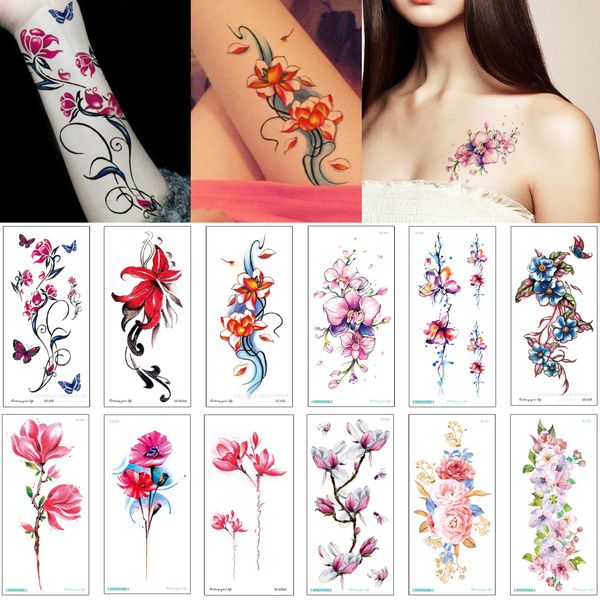 Acheter Mode Pivoine Fleur De Lotus Tattoo Designs Pour Femme Homme Bras Taille Poitrine Poignet Bijoux Bracelet Temporaire Body Art Autocollant De