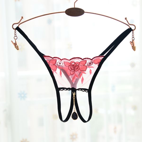 

2020 normal plus size exotic novelty embroidery open crotch crotchless panties brief g string v string panties knicker 302, Black;pink