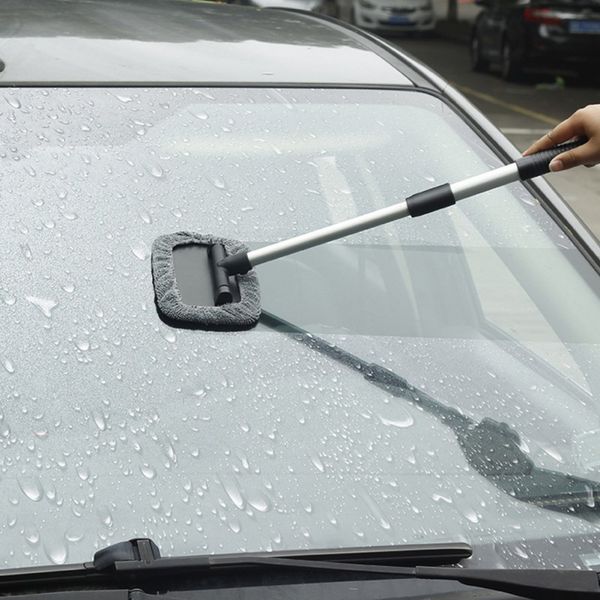 

car windshield cleaning tool with extendable handle brush reusable washable microfiber pads absorbent car drying towel