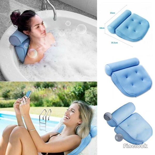 

3d mesh bath pillow spa pillow for tub jacuzzi bathtub with 4 suction cups