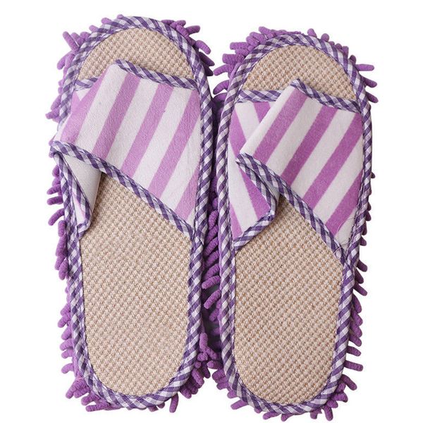 

dusting coral fleece cleaning quick polishing striped floor chenille washable mop slippers home foot shoes lazy, Black