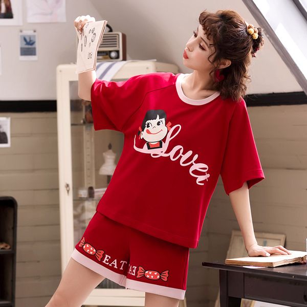 

2019 summer new ladies pajama set fashion cartoon print shirt shorts 2pcs pajamas for women casual home clothing pyjama femme, Blue;gray
