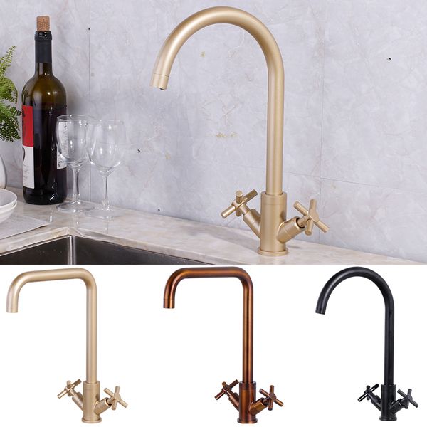 

double cross handle champagne kitchen faucet heavy weight