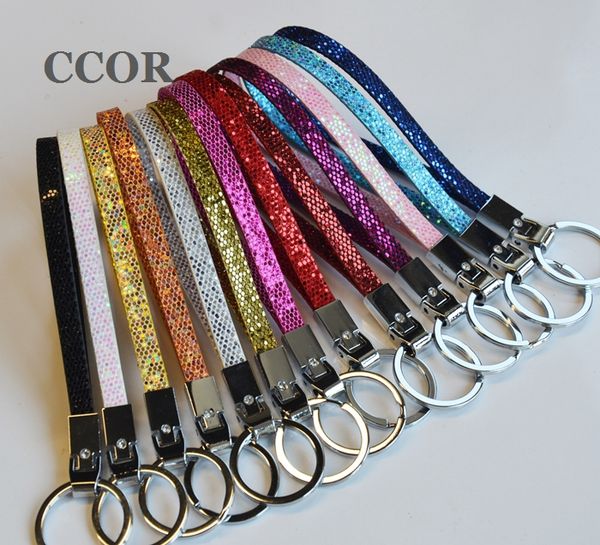 

10pcs 8mm mixed colour paillette pu leather keychain key rings fit 8mm slide charms, letters, Silver