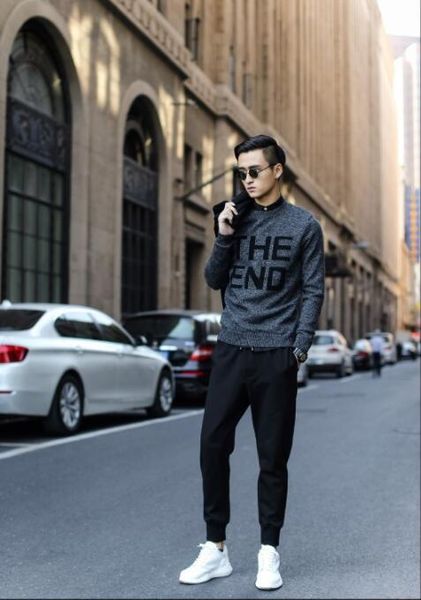 

a16 men's summer thin feet casual fashion pants korean loose leggings pants, Black