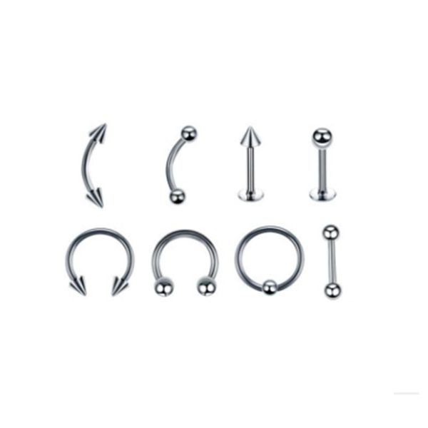 

8pcs/set stainless steel segment ring piercing ear tragus cartliage helix lip labret tongue nose septum barbell piercing jewelry, Slivery;golden