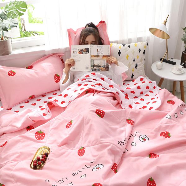 

strawberry patterns summer duvet bedding set soft skin-friendly 1/3/4pcs thin quilt & flat bed sheet & pillowcase home textile