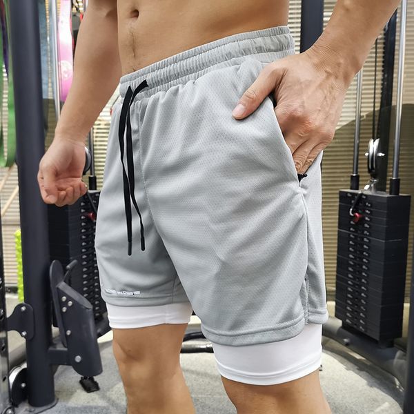 

summer running shorts men 2 in 1 sports jogging fitness shorts training marathon quick dry gym zip pocket sport short pants, Black;blue