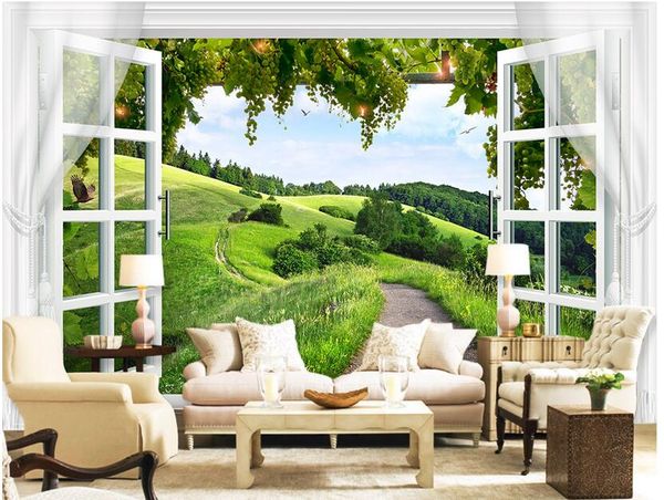 

3d wallpaper custom p mural european 3d stereo window grape tv background home decor 3d wall murals wallpaper for walls 3 d living room