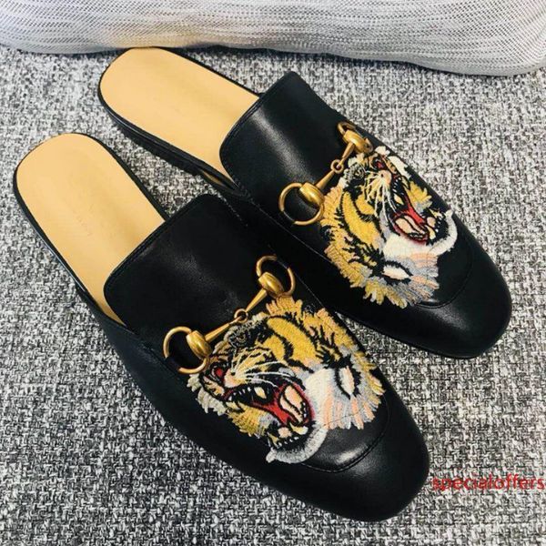 

princetown embroidered leather slipper mens designer slippers womens luxury designer shoes trendy shoes leather sole single day shoes, Black