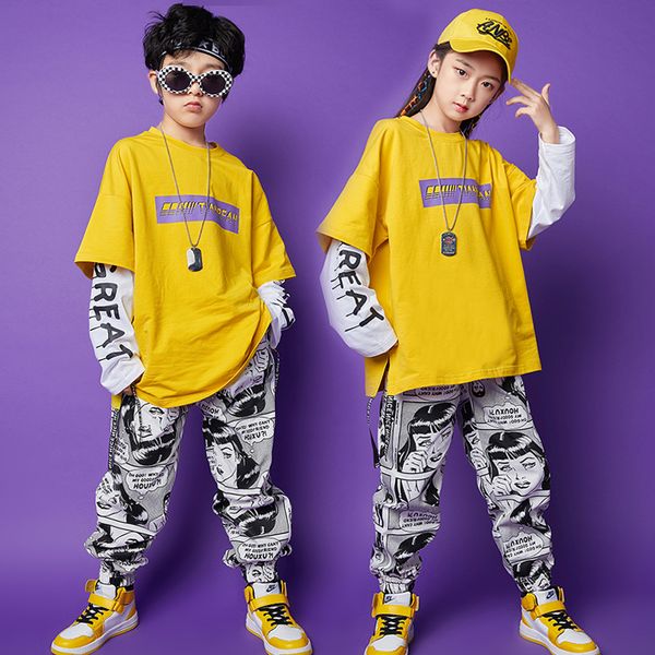 

jazz dance costumes kids long sleeve hip hop rave outfit street dance practice wear printing stage performance clothing dc3108, Black;red