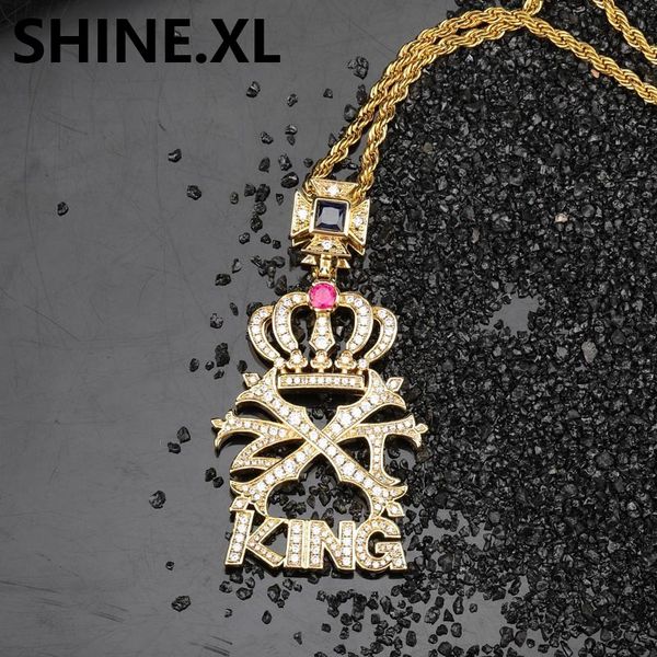 

iced out gold crown letter king pendant necklace for men women hip hop gold chain for mens bling jewelry, Silver