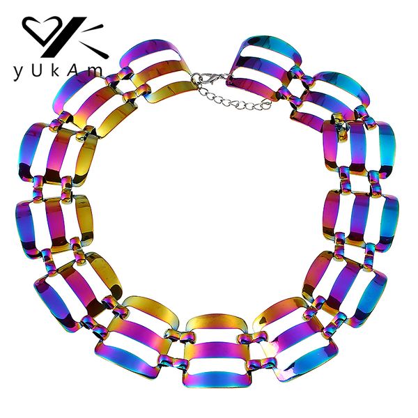 

yukam personality maxi punk bib choker statement necklaces for women multicolor hollow wide metal clavicle chain torques collar, Silver
