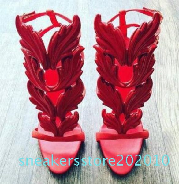 

горячая распродажа-горячая распродажа 2017 леди ангел крылья черный обнаженный рим клин женщин золотой лист кожаный насосы обувь с10, Black