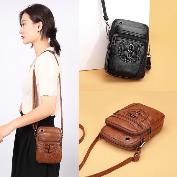 

retro women's shoulder bag messenger bag women women's leather one shoulder mobile phone fashion simple female