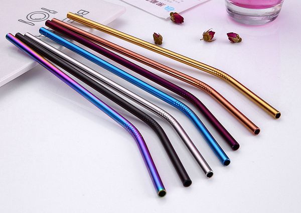 

6 215mm colored tainle teel traw reu able cocktail traw bent traight metal traw for coffee birthday party decoration 1000pc
